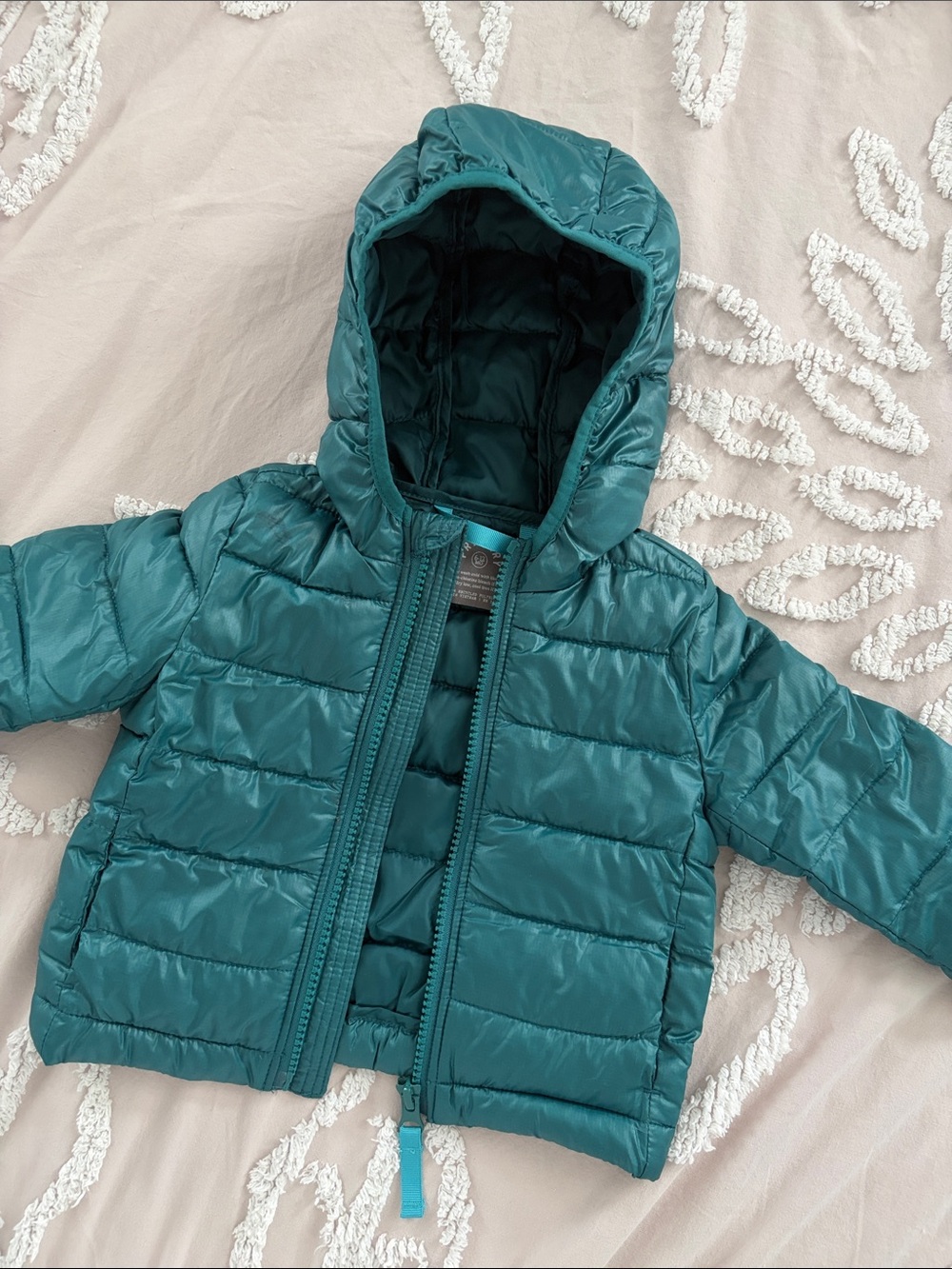 Primary Teal Hooded Puffer Jacket for Kids